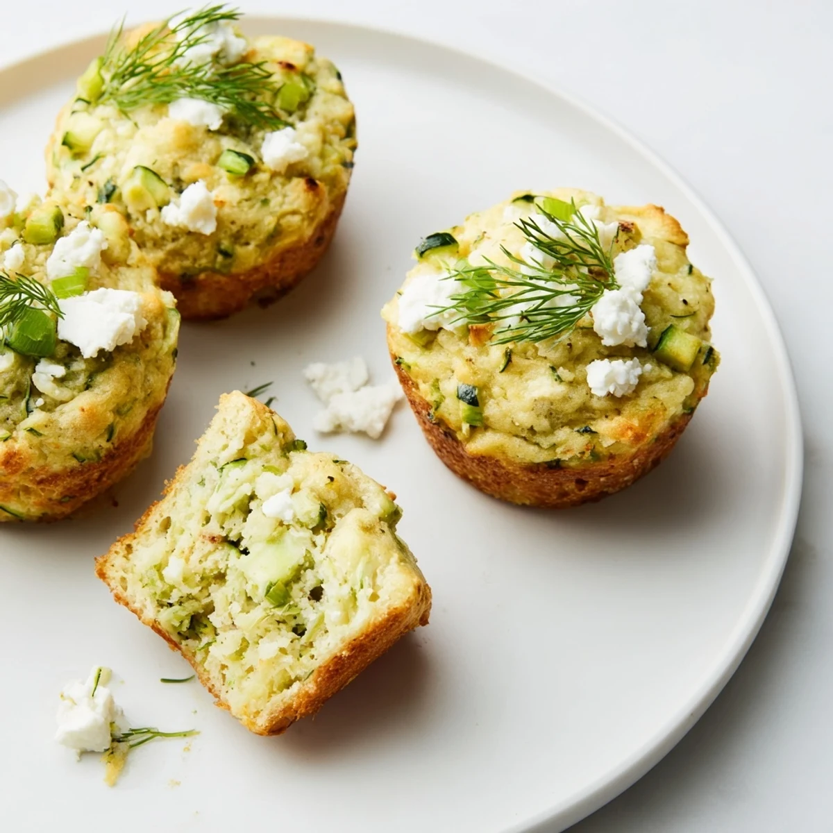 Golden-brown Savory Zucchini and Feta Muffins, perfectly baked, ready to be enjoyed as a snack.