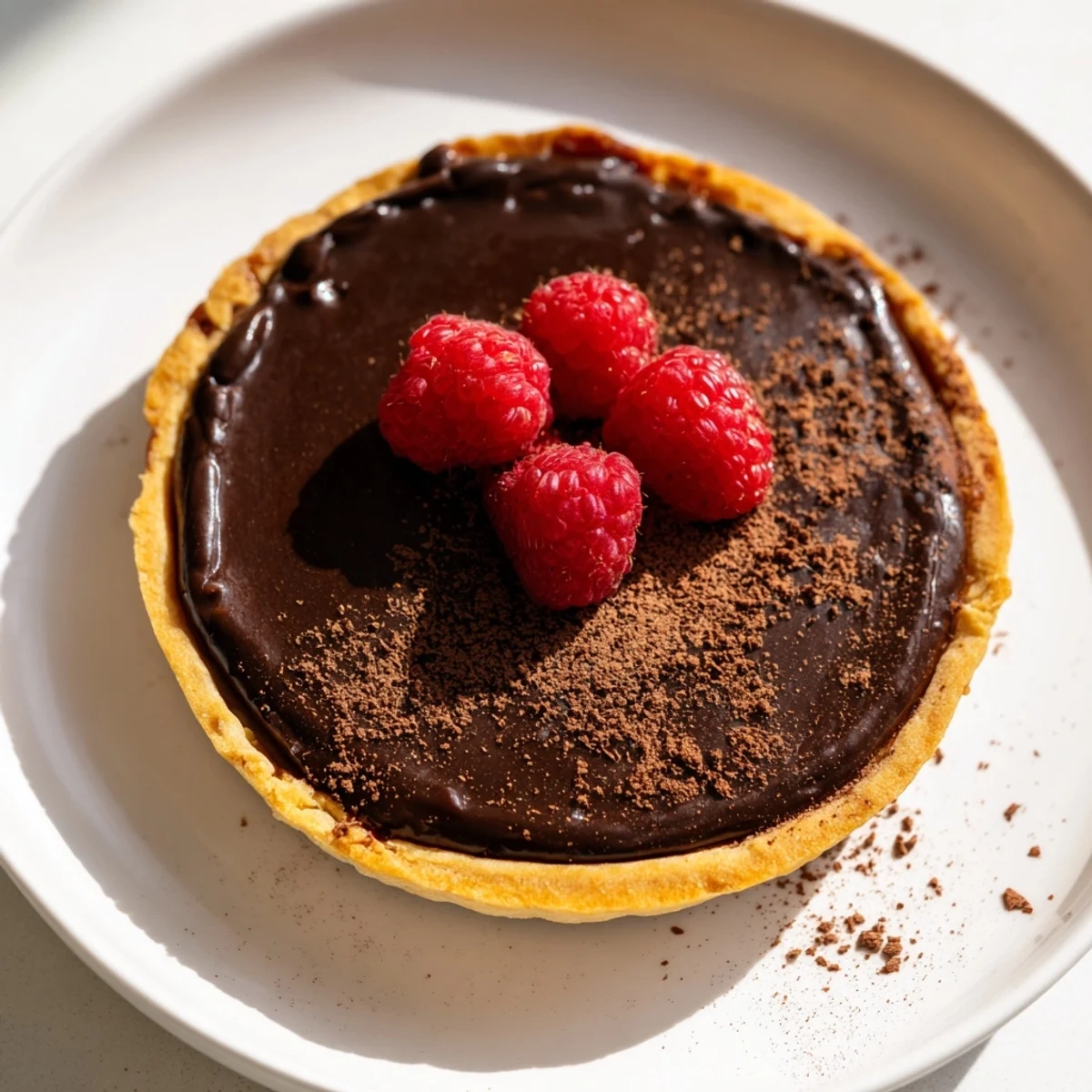 A slice of decadent Dark Chocolate Brownie Tart, inviting with its rich, dark color and textures.