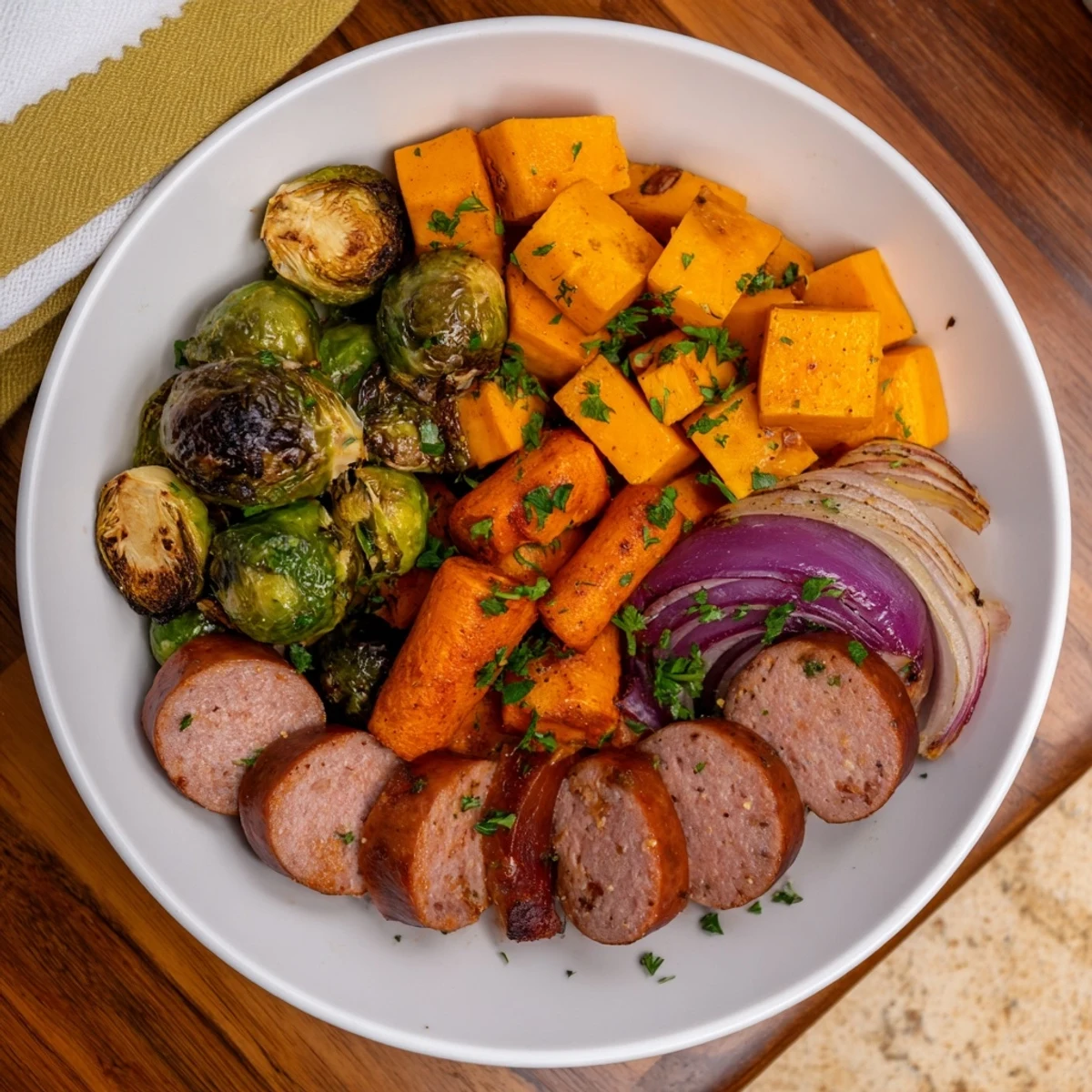 Golden roasted Sheet Pan Sausage and Autumn Veggie Medley, a hearty and flavorful one-pan dinner.