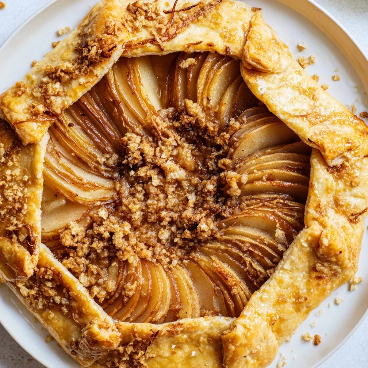 Warm Rustic Pear and Ginger Galette with a hint of ginger, looks delicious served fresh.