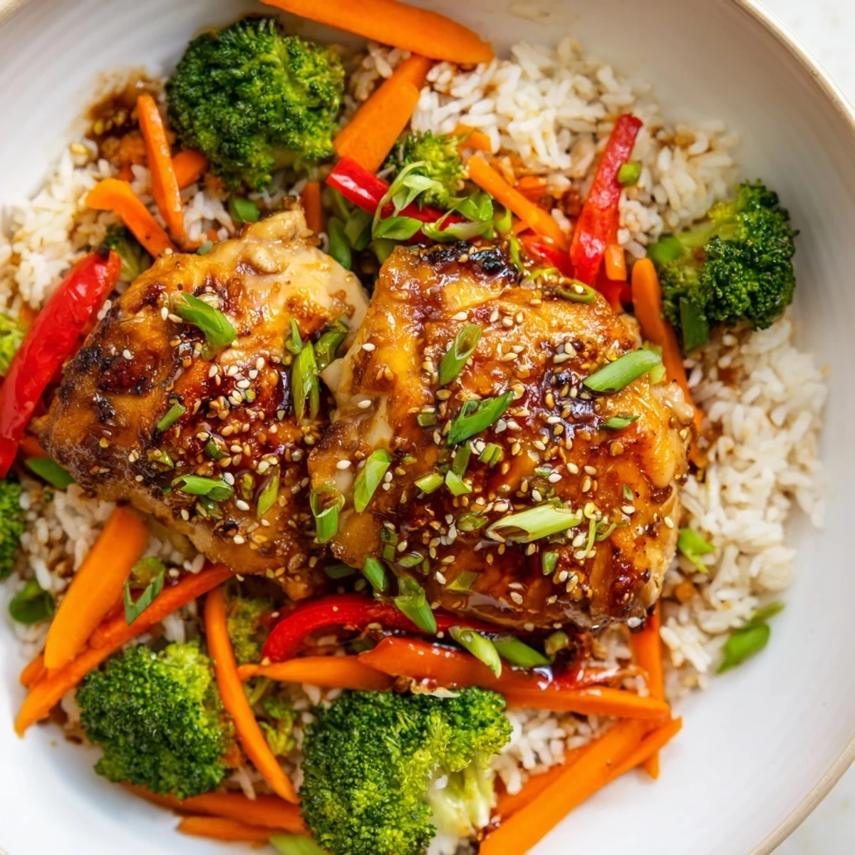 Steaming One-Pot Teriyaki Chicken and Rice Bake, with fluffy rice and tender chicken thighs ready to serve.