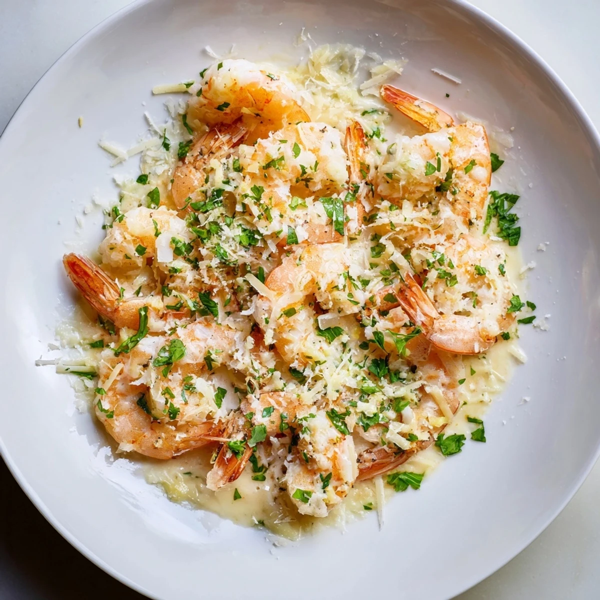 Golden pan of The Ultimate 20-Minute Creamy Garlic Shrimp, ready to be served over pasta.