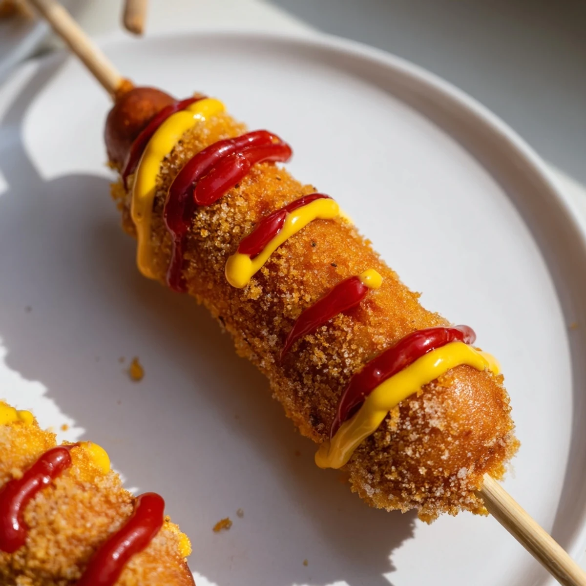 Freshly fried Korean corn dogs, showcasing a tempting texture and a dusting of sugar ready to be enjoyed.