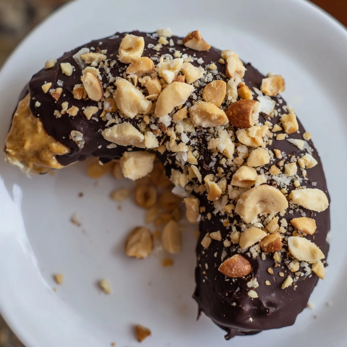 Frozen Banana Chocolate Pops: A close-up view of chocolate-covered banana pops with peanut butter filling.