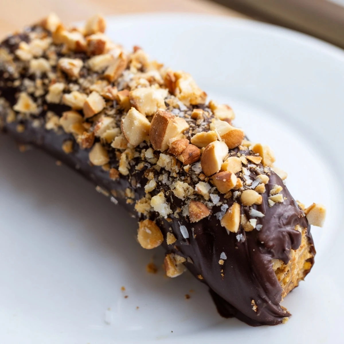 Homemade Frozen Banana Chocolate Pops, featuring a frozen banana coated in rich chocolate with sprinkles and peanuts.