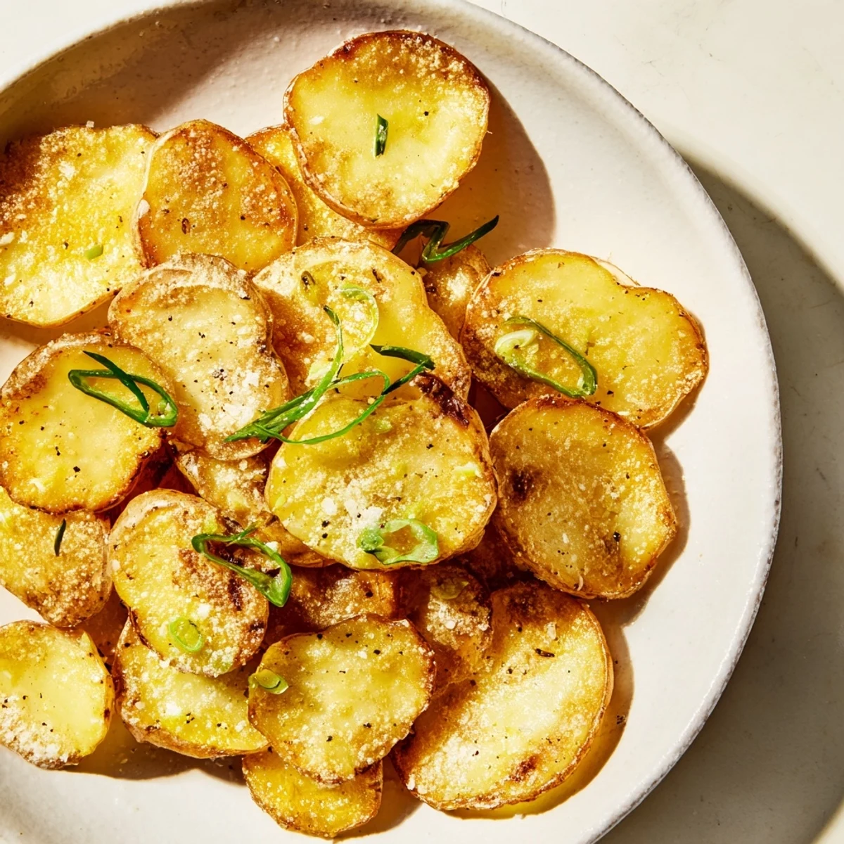 Close-up of bubbling Smashed Green Onion Potato Bombs, displaying fresh green onions and crispy skin.