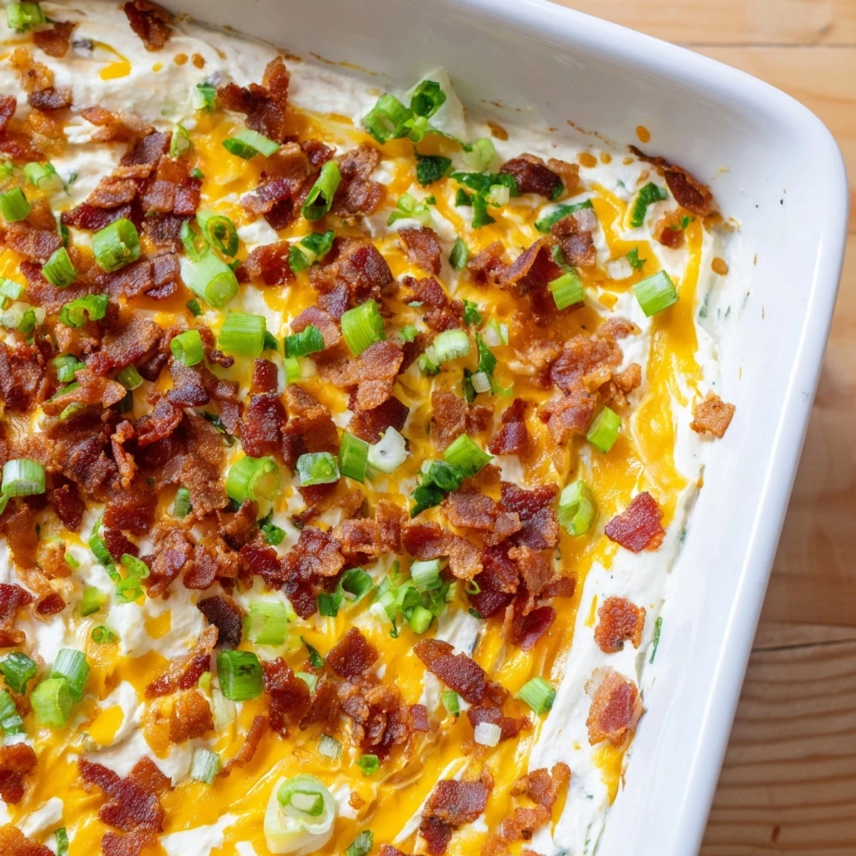 Golden, bubbly Cheesy Bacon Ranch Dip, offering a delightful aroma with crispy bacon bits throughout.