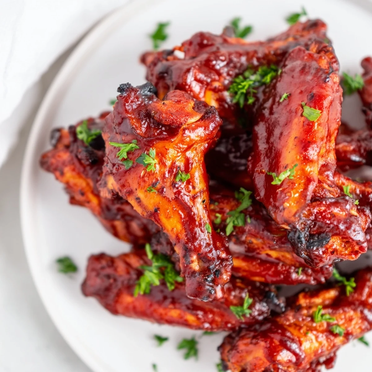 Crispy baked sticky honey BBQ wings glistening with sauce, perfect for a flavorful appetizer.