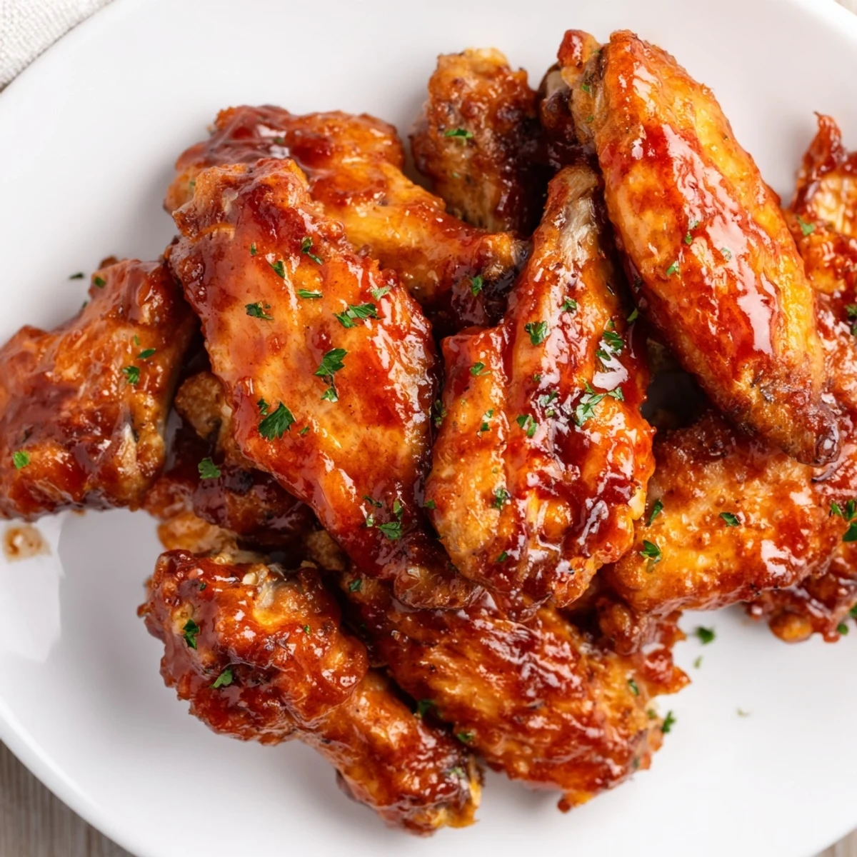 A close-up of delicious baked sticky honey BBQ wings, showing their caramelized perfection for any occasion.