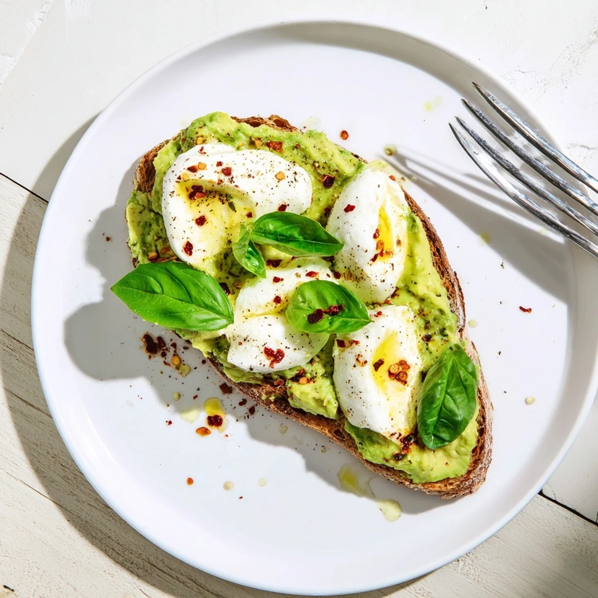 Rustic bread topped with chunky lemon-seasoned avocado and bubbling mozzarella, ideal light snack for two.