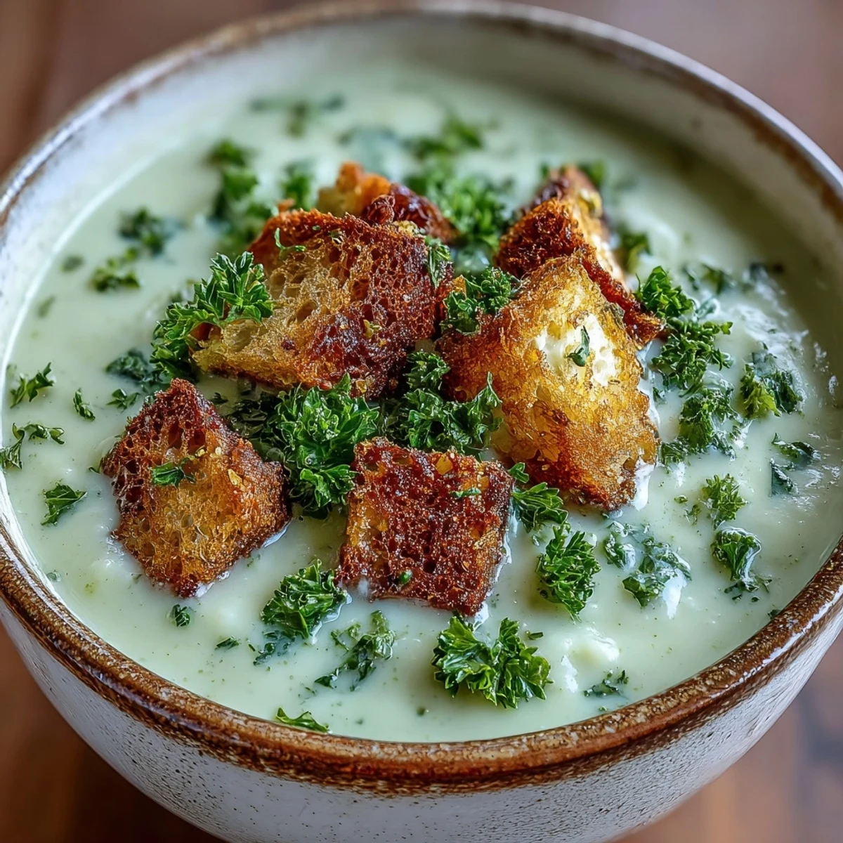 This warming Cauliflower and Broccoli Soup features tender vegetable florets and aromatic herbs, perfect for a cozy family dinner.