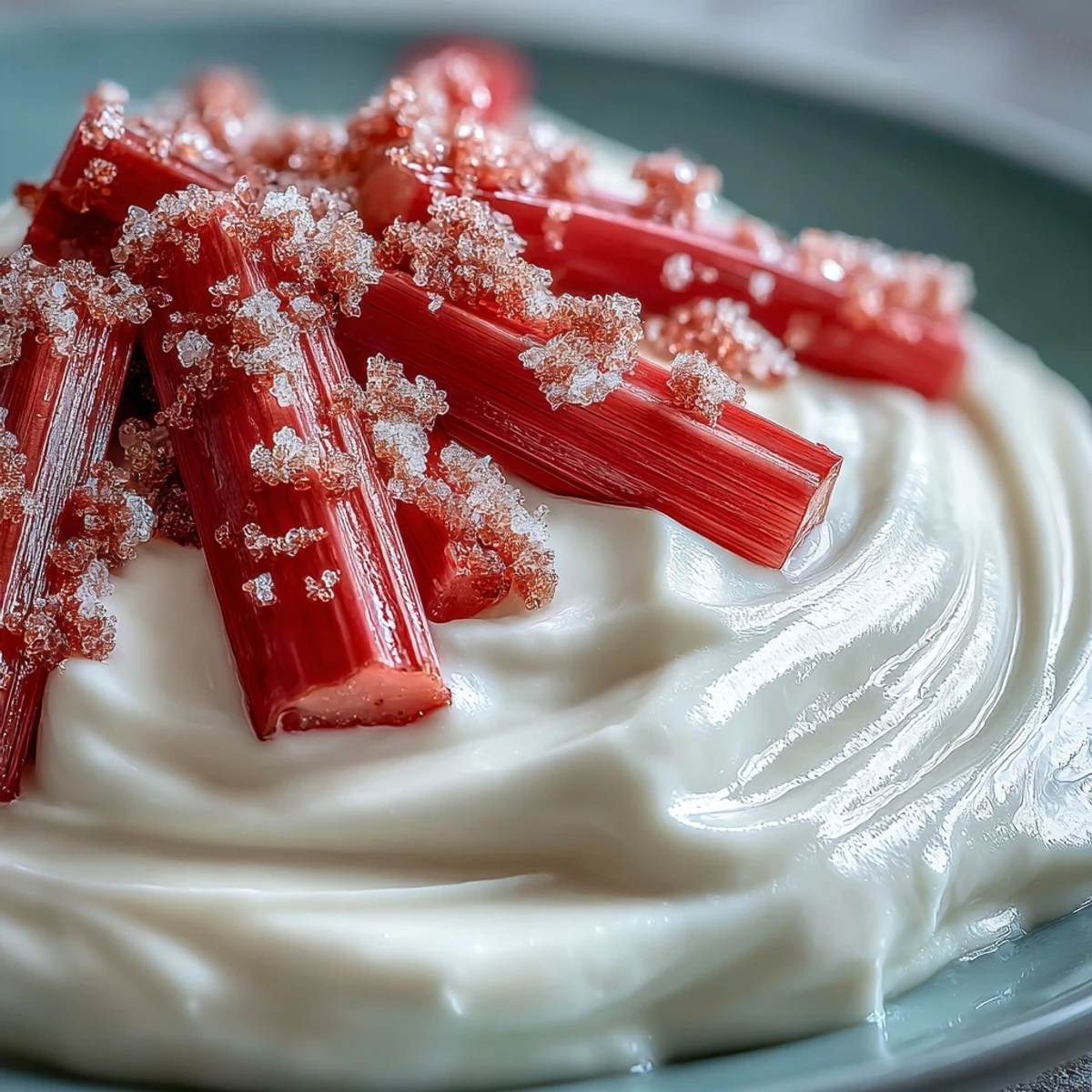 Overhead view of a sliced Rhubarb, White Chocolate, and Elderflower Tart, revealing creamy custard and tangy roasted rhubarb on a rustic table.