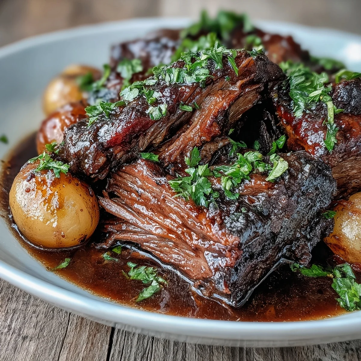 Rustic Dutch oven filled with a bubbling beef pot roast, surrounded by soft carrots and potatoes in herb-infused broth.