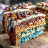 Vibrant rainbow cake layers reveal a hidden candy-filled center when sliced, making this Cinco de Mayo Piñata Cake a party showstopper.  