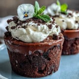 2. Decadent homemade brownies layered with sweet whipped cream and crushed Oreo "soil," beautifully presented in mini flower pots and decorated with colorful edible flowers for a whimsical garden-inspired treat.  