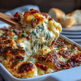 Cheesy, bubbling Sun-Dried Tomato Pasta Bake ready for a delicious dinner.