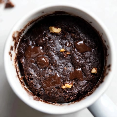 Steaming-hot mug brownie, rich chocolate dessert, ready to enjoy after a quick 2-minute cook.