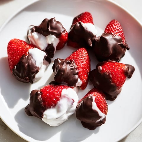 Chocolate-covered Strawberry Yogurt Clusters: Frozen dessert boasting a vibrant strawberry and creamy yogurt bite.