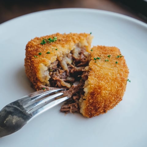 Golden-brown Dutch croquettes, crispy fried and ready to eat, served with a side of mustard.