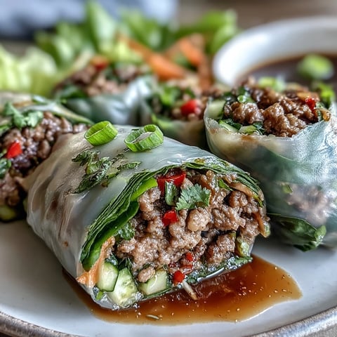 Golden Thai Basil Beef Rolls stuffed with fresh herbs, crisp veggies, and tender beef, served with dipping sauce.