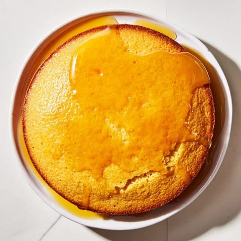 Fragrant, warm Quick Skillet Cornbread, ready to slice, with a sweet honey butter topping.