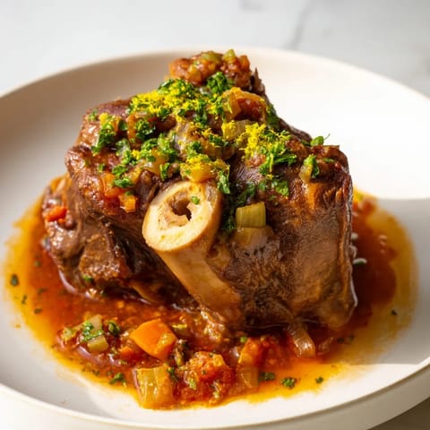 Fork-tender veal shanks in a rich tomato braise: this delicious Osso Buco dish is a comforting classic.