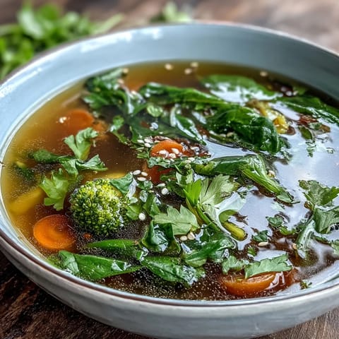 Fresh ginger and turmeric slices float in the nourishing Collagen-Boosting Broth Bowl, garnished with parsley and sesame seeds.