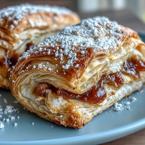 Freshly baked Guava Cheese Pastries on a tray with golden, flaky crusts, showcasing the vibrant pink guava and creamy white cheese filling.