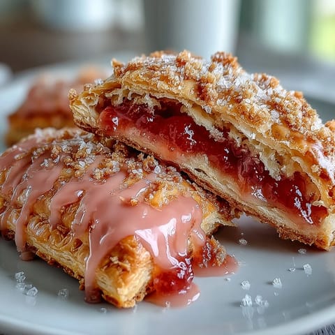 Homemade Guava Cheese Pop Tarts show a crimped edge and oozing sweet-tart filling beside a cup of black coffee.