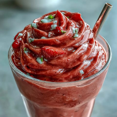 Vibrant Strawberry Spinach Smoothie with creamy texture, perfect for breakfast.