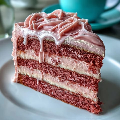 Elegant Rosé Velvet Cake for celebrations, adorned with shimmering gold.