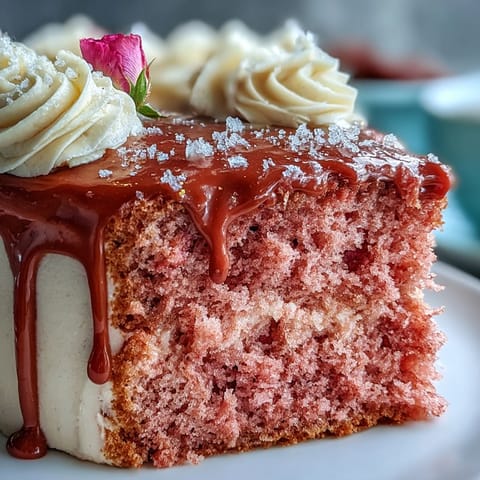 Showcases a delicate pink Bridal Shower Rosé Velvet Cake with sparkling gold drip.
