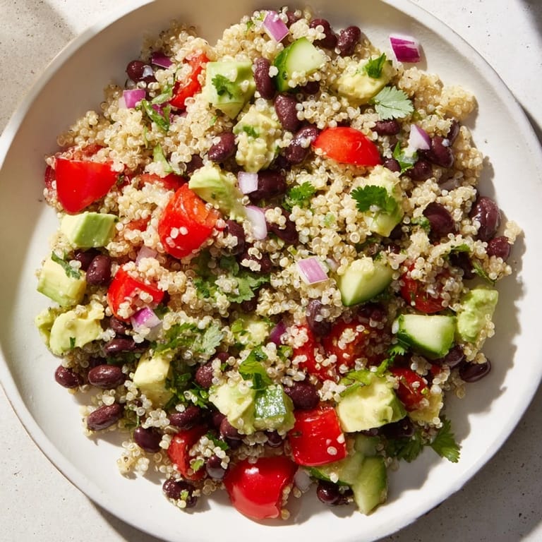 A light and delicious refreshing Quinoa and Black Bean Salad featuring fluffy quinoa, perfect for lunch.