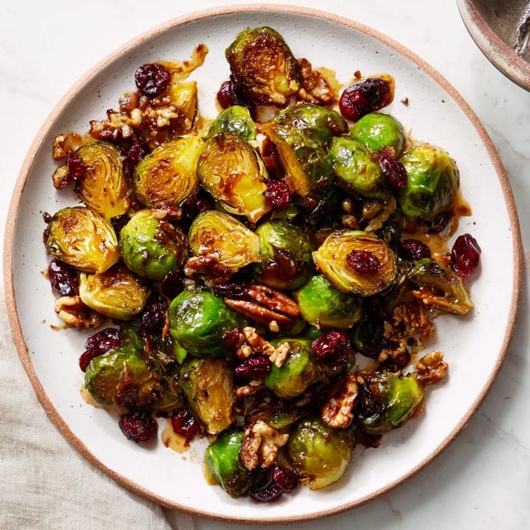 A beautiful close-up of Winter Roasted Brussels Sprouts, caramelized and ready to be enjoyed as a side dish.