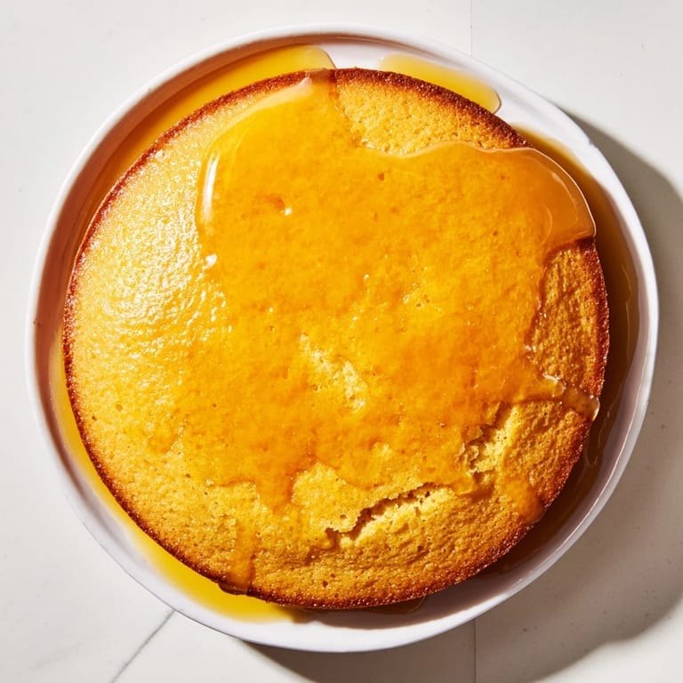 Fragrant, warm Quick Skillet Cornbread, ready to slice, with a sweet honey butter topping.