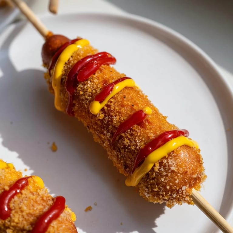 Freshly fried Korean corn dogs, showcasing a tempting texture and a dusting of sugar ready to be enjoyed.