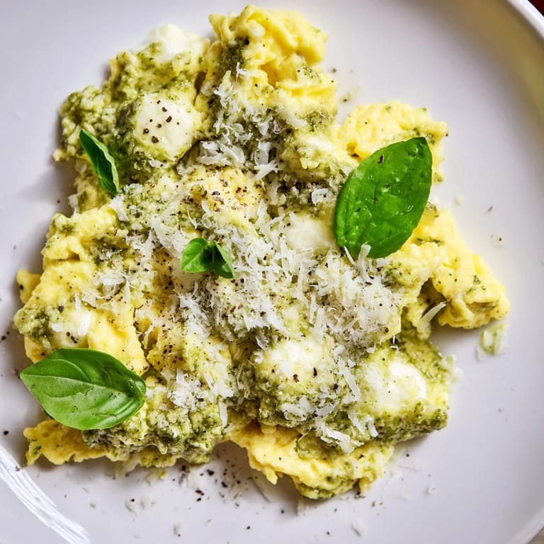 Picture perfectly cooked Pesto Cottage Cheese Eggs: the fragrant pesto, creamy cheese, and fluffy eggs!