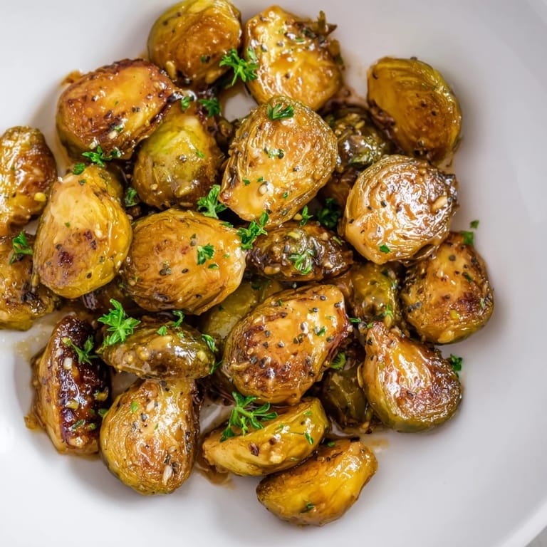 Crispy, glazed Honey Mustard Brussels Sprouts, showcasing an easy side dish recipe for your table.