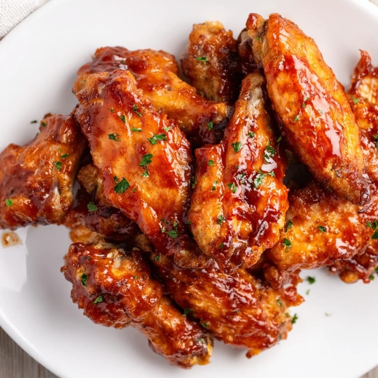 A close-up of delicious baked sticky honey BBQ wings, showing their caramelized perfection for any occasion.