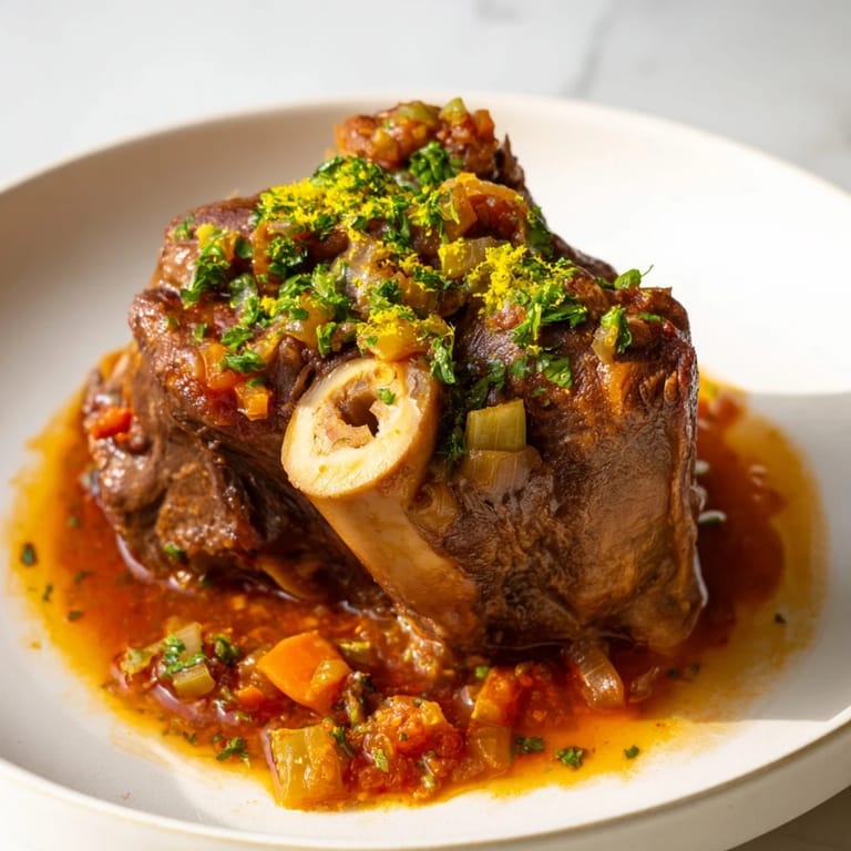 Fork-tender veal shanks in a rich tomato braise: this delicious Osso Buco dish is a comforting classic.