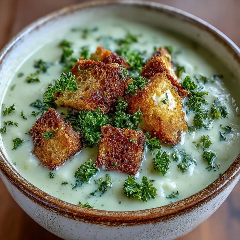 This warming Cauliflower and Broccoli Soup features tender vegetable florets and aromatic herbs, perfect for a cozy family dinner.