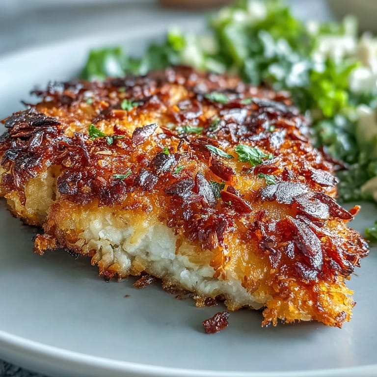 Crispy, gluten-free almond-crusted chicken is served hot with a fresh kale salad tossed with bright red onions and tomatoes.