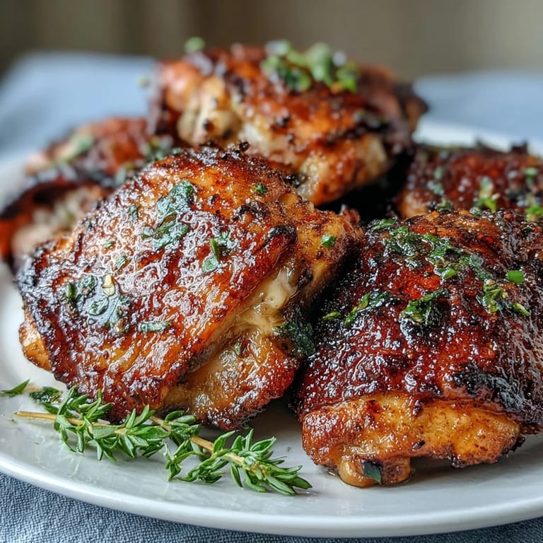 Golden Crispy Baked Bone-In Chicken Thighs rest on a wire rack next to bright lemon wedges.