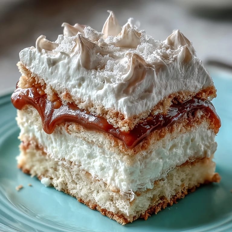 Golden meringue-topped Homemade Brazo Gitano served with café con leche, perfect for a festive Puerto Rican dessert spread.