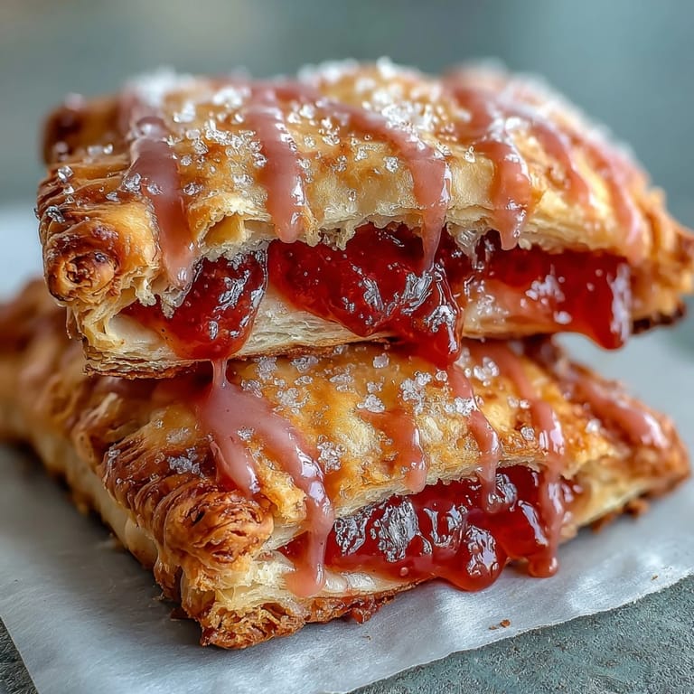 A fork lifts a bite of Guava Cheese Pop Tart revealing creamy cheese and vibrant guava jam inside the warm pastry.