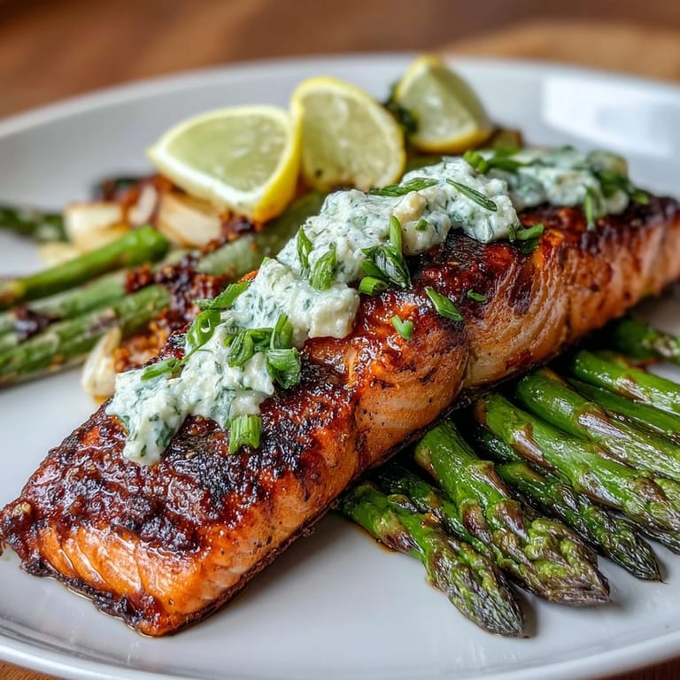 Garlic Butter Salmon with Asparagus, a vibrant spring dinner featuring buttery salmon fillets and crisp asparagus roasted with zesty lemon and fresh herbs.