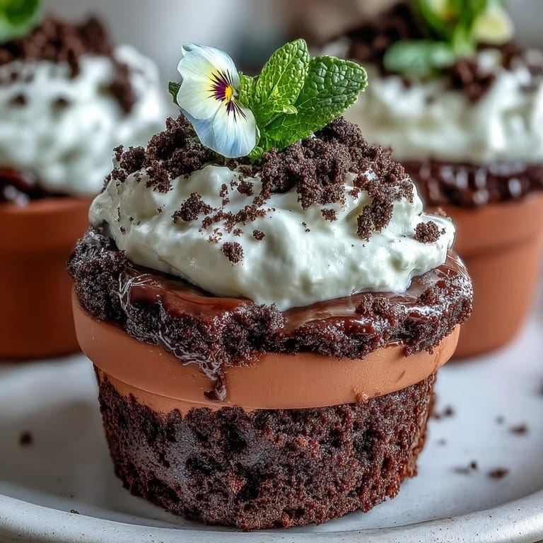 3. Moist, fudgy brownies crowned with creamy frosting and Oreo crumb dirt, artfully arranged in mini flower pots and finished with fresh edible blooms for a picture-perfect Mother's Day celebration.