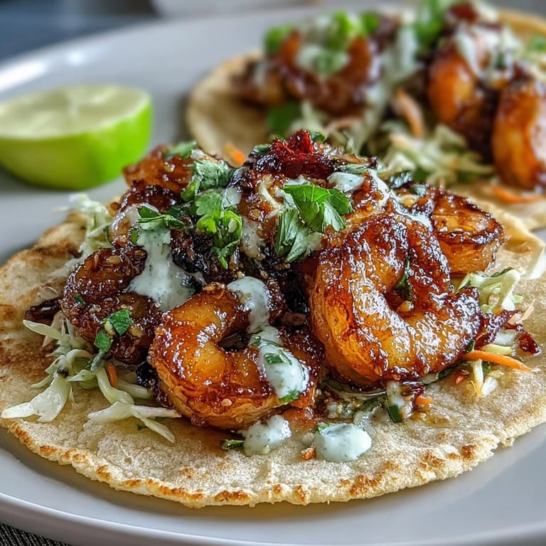 Deliciously glazed honey garlic shrimp tacos, perfectly seasoned, ideal for a quick weeknight meal.