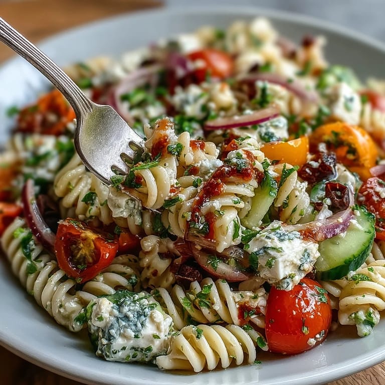Delicious Memorial Day Pasta Salad with Italian Dressing and Veggies, perfect for summer gatherings with bold flavors and fresh herbs.