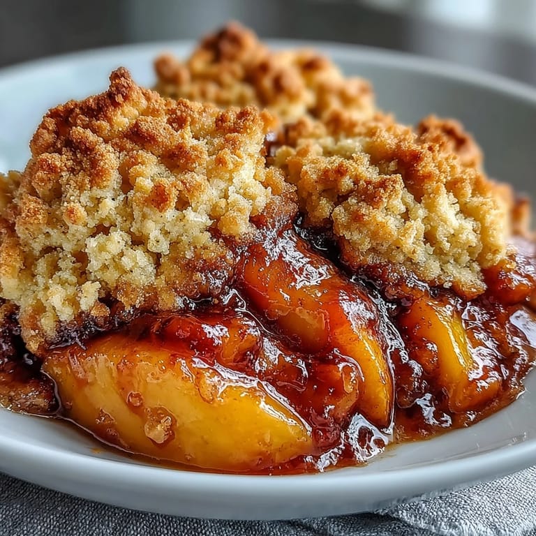 Mouthwatering peach cobbler topped with buttery biscuits, a perfect Southern comfort dessert.